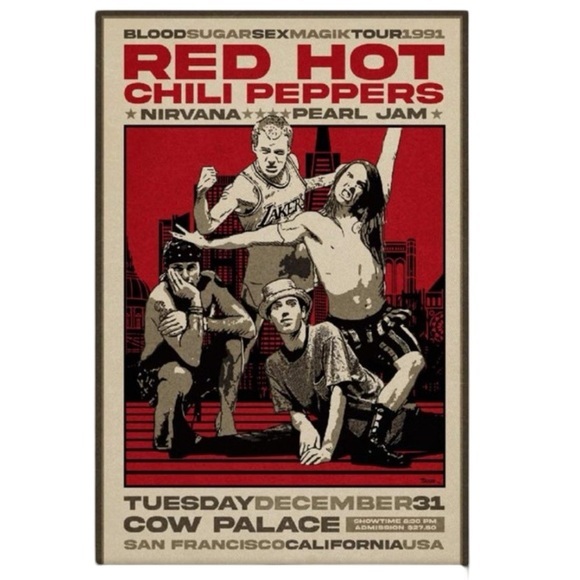 Iconic Red Hot‎ Chili Peppers 1991 Concert Poster - Picture 1 of 3